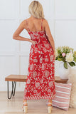 Vestido de verano con tirantes finos de una línea de flores rojas