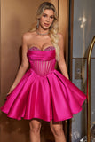 Lindo vestido de fiesta con corsé nupcial fucsia y corte en A con pedrería