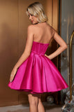 Lindo vestido de fiesta con corsé nupcial fucsia y corte en A con pedrería