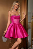 Lindo vestido de fiesta con corsé nupcial fucsia y corte en A con pedrería