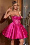 Lindo vestido de fiesta con corsé nupcial fucsia y corte en A con pedrería