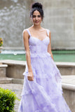 Lavanda Una Línea Corsé Tirantes De Espagueti Floral Escalonado Vestido De Fiesta De Bodas