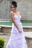 Lavanda Una Línea Corsé Tirantes De Espagueti Floral Escalonado Vestido De Fiesta De Bodas