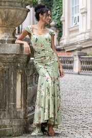 Vestido de invitada de la fiesta de bodas Maxi de la fiesta de la boda con estampado de corsé de sirena grande verde