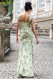 Vestido de invitada de la fiesta de bodas Maxi de la fiesta de la boda con estampado de corsé de sirena grande verde