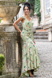 Vestido de invitada de la fiesta de bodas Maxi de la fiesta de la boda con estampado de corsé de sirena grande verde