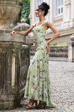 Vestido de invitada de la fiesta de bodas Maxi de la fiesta de la boda con estampado de corsé de sirena grande verde