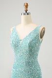 Sparkly Sage Bodycon Vestido Corto de Lentejuelas con Cuello en V con Borla