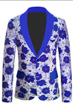 Blazer de fiesta para hombre con solapa de chal azul real Jacquard