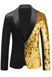 Blazer de hombre con solapa con muescas de lentejuelas negras brillantes