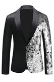 Blazer de hombre con solapa con muescas de lentejuelas negras brillantes