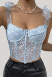 Top corsé de encaje con tirantes ajustables azul cielo