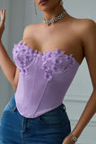 Top de corsé de corazón morado con mariposas 3D