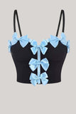 Top bustier corsé con tirantes finos negros con lazos azules