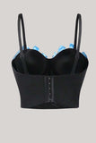 Top bustier corsé con tirantes finos negros con lazos azules