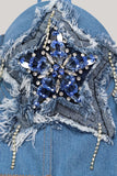 Top corsé de jeans azules brillantes con estrellas