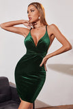 Vestido de cóctel corto verde oscuro A Line Bodycon Spaghetti Straps