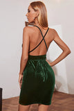 Vestido de cóctel corto verde oscuro A Line Bodycon Spaghetti Straps