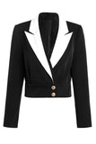 Blazer corto de solapa con muesca negro para mujer