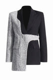 Plata Negro Solapa de Pico Slim Fit Blazer Mujer