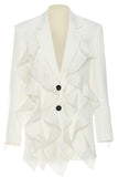 Blazer de mujer con solapa de muesca blanca con volantes