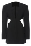 Blazer sin cuello negro Slim Fit Cut-out para mujer