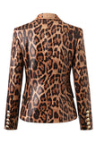 Blazer de manga larga con solapa de pico con estampado de leopardo para mujer