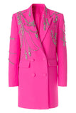 Chal fucsia brillante solapa Blazer de mujer