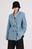 Blazer de mujer con solapa con muescas azules brillantes y lentejuelas