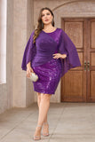 Vestido de cóctel de lentejuelas de talla grande morado brillante