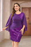 Vestido de cóctel de lentejuelas de talla grande morado brillante