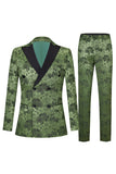 Traje de fiesta para hombre de 2 piezas con solapa de pico verde militar con patrón