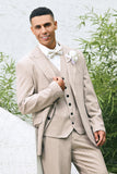 Trajes de boda para hombre de 3 piezas con solapa de pico marfil a raya simple