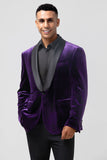 Blazer de fiesta para hombre con solapa de chal morado oscuro con un botón