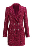 Blazer largo de mujer con muescas fucsia brillantes