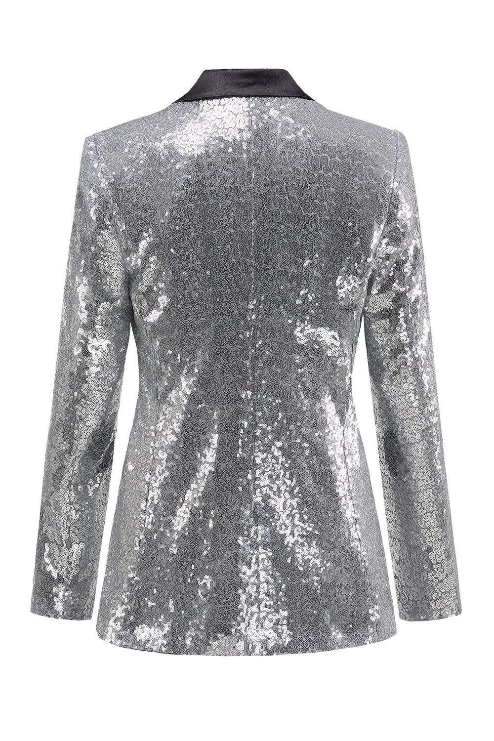 ZAPAKA Mujer Sparkly Silver Black Peak Solapel Blazer de Fiesta