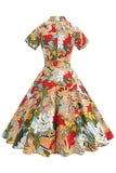 Vestido vintage de la década de 1950 con estampado de flores de una línea