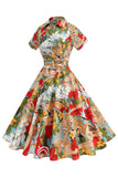 Vestido vintage de la década de 1950 con estampado de flores de una línea