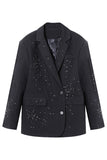 Blazer de solapa negra con muescas con cuentas brillantes