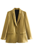 Blazer oversize dorado con solapa de pico cruzado