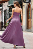 Vestido de fiesta largo de tirantes finos ajustados morado con abertura