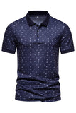 Polo de manga corta estampado con estampado azul oscuro para hombre