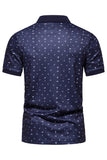 Polo de manga corta estampado con estampado azul oscuro para hombre