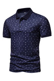 Polo de manga corta estampado con estampado azul oscuro para hombre