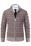 Chaqueta de cárdigan casual con cuello alto de jacquard plus terciopelo para hombre