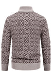 Chaqueta de cárdigan casual con cuello alto de jacquard plus terciopelo para hombre