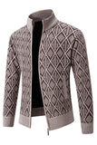 Chaqueta de cárdigan casual con cuello alto de jacquard plus terciopelo para hombre