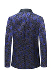 Azul Oscuro Estampado Floral Chal Solapa 2 Piezas Trajes Hombre