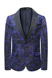 Azul Oscuro Estampado Floral Chal Solapa 2 Piezas Trajes Hombre