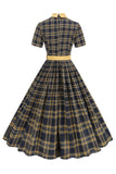 Vestido midi midi de 1950 con cuello Peter Pan a cuadros negros